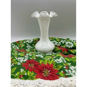 Vintage Fenton Silvercrest White Milkglass Ruffled Crimped Bulb Vase Christmas